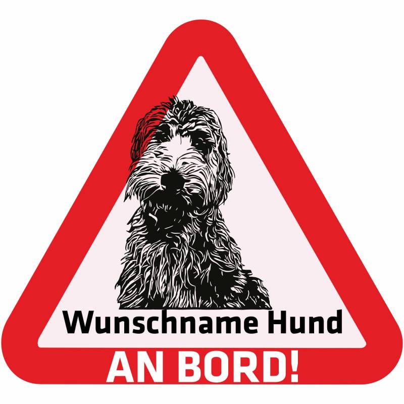Indigos UG - Auto Aufkleber - Namensaufkleber Hund 15 cm - Goldendoodle - Sticker selbst gestalten mit Name & Wunschtext - personalisiert selbstklebend - Motorrad - LKW - Heckscheibenaufkleber von Indigos