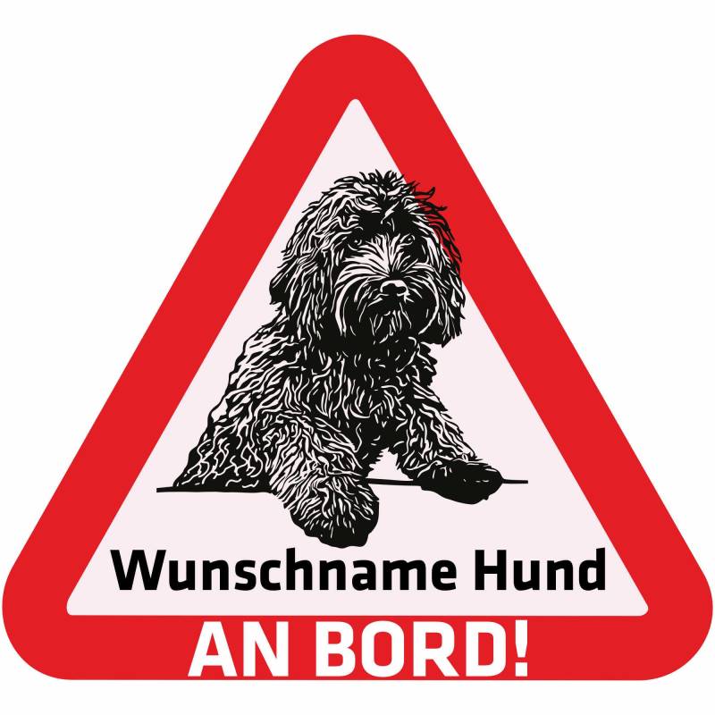 Indigos UG - Auto Aufkleber - Namensaufkleber Hund 15 cm - Labradoodle - Sticker selbst gestalten mit Name & Wunschtext - personalisiert selbstklebend - Motorrad - LKW - Heckscheibenaufkleber von Indigos