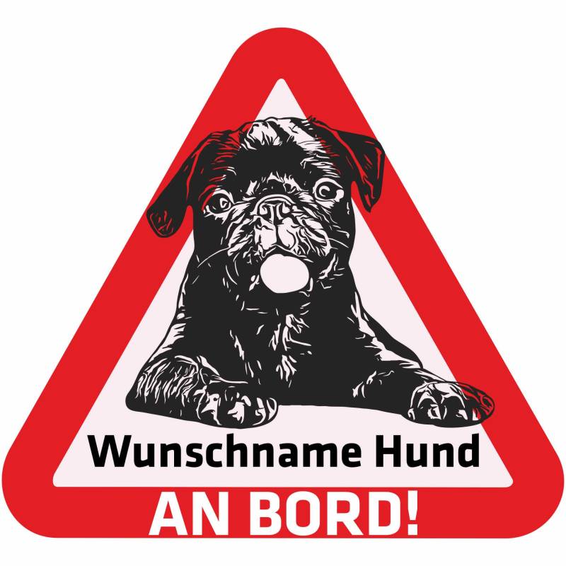 Indigos UG - Auto Aufkleber - Namensaufkleber Hund 15 cm - Mops - Sticker selbst gestalten mit Name & Wunschtext - personalisiert selbstklebend - Motorrad - LKW - Heckscheibenaufkleber von Indigos