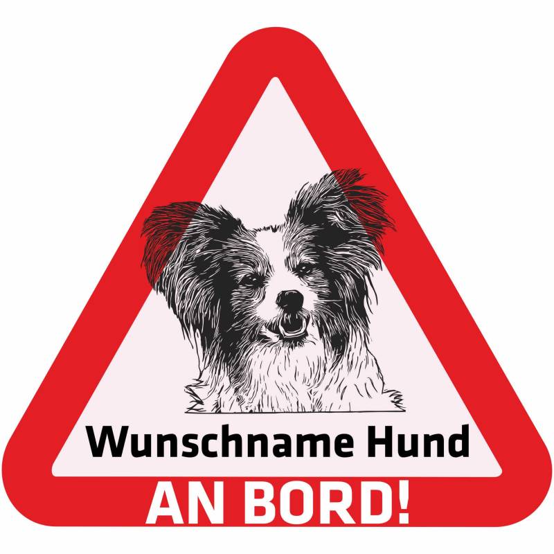 Indigos UG - Auto Aufkleber - Namensaufkleber Hund 15 cm - Papillon - Sticker selbst gestalten mit Name & Wunschtext - personalisiert selbstklebend - Motorrad - LKW - Heckscheibenaufkleber von Indigos