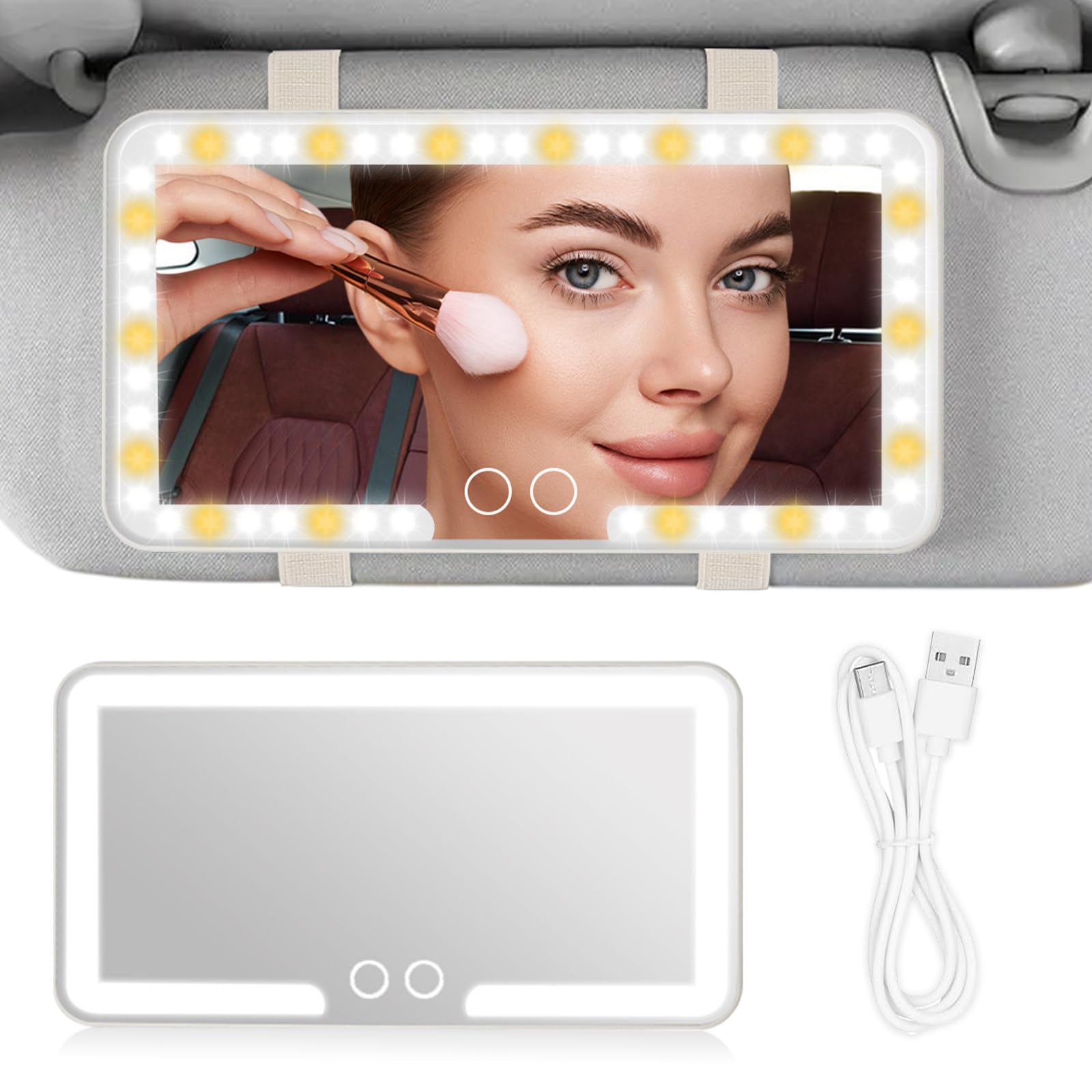 Infreecs Auto Kosmetikspiegel, Visier Kosmetikspiegel, Makeup Spiegel Auto mit LED (3 Modi), Universal Sonnenblende Spiegel wiederaufladbar, Baby Kinder Rückspiegel für Car, LKW, SUV（Weiß） von Infreecs