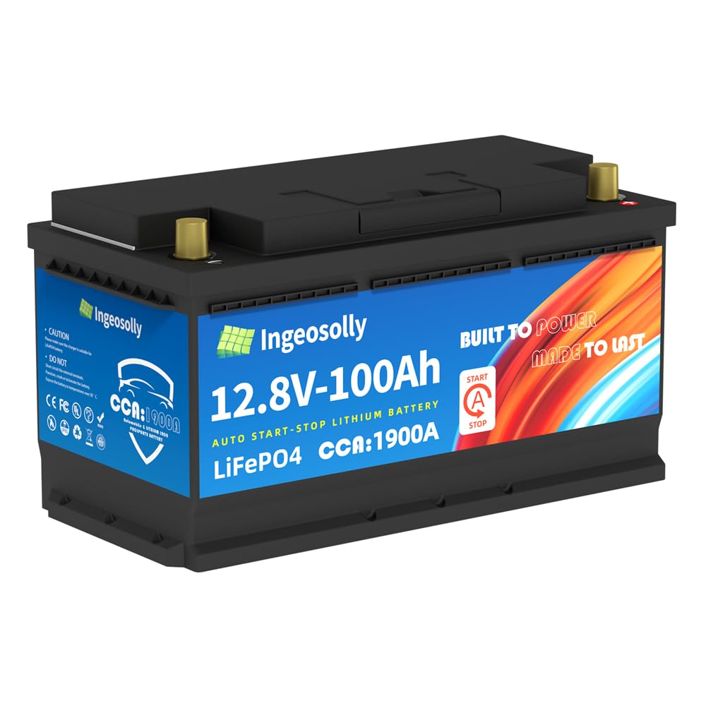 Auto Start-Stopp-Batterie 12V 100Ah LiFePO4, 1280Wh Tiefzyklus Grade A Zelle Auto Batterien CCA1900 Wiederaufladbare Auto Starter Lithium Batterie mit BMS von Ingeosolly