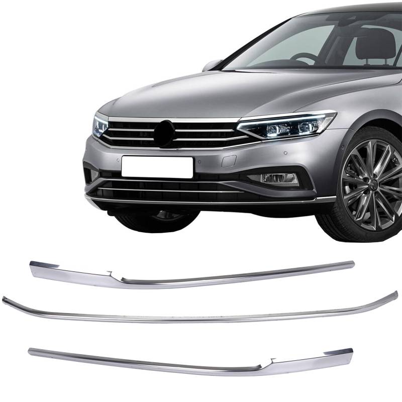 INLY 3 TLG Edelstahl Leiste Stoßstange Vorne Untere Chrom Kühlergrill kompatibel mit Passat B8 (ab 2020) von Inly Parts