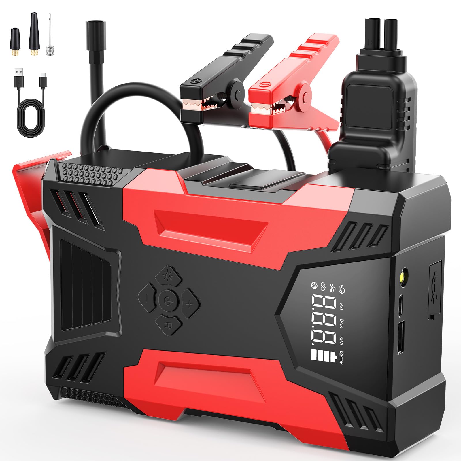 4000A Starthilfe Powerbank für Pkw (Alle Gas & 7.0L Diesel) Kompakt Auto Starthilfe Powerbank mit LCD-Display/LED-Licht/USB-C, Tragbare Auto Starthilfe mid Intelligentes Starthilfekabel von Innopower