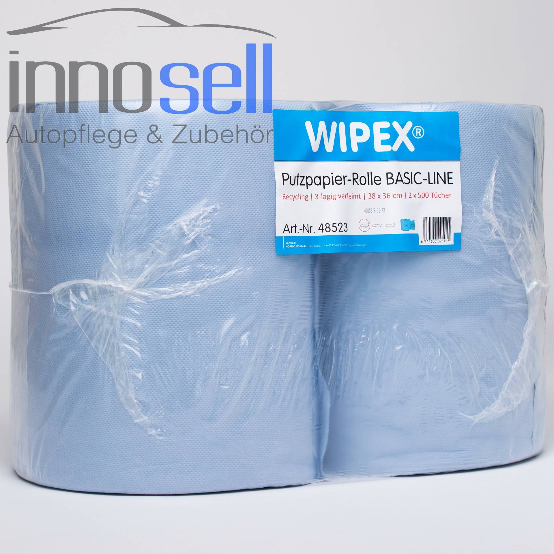 Wipex 48523 Putzpapier Blau, 3-lagig, fusselarm, 38x36 2 Rollen von Innosell