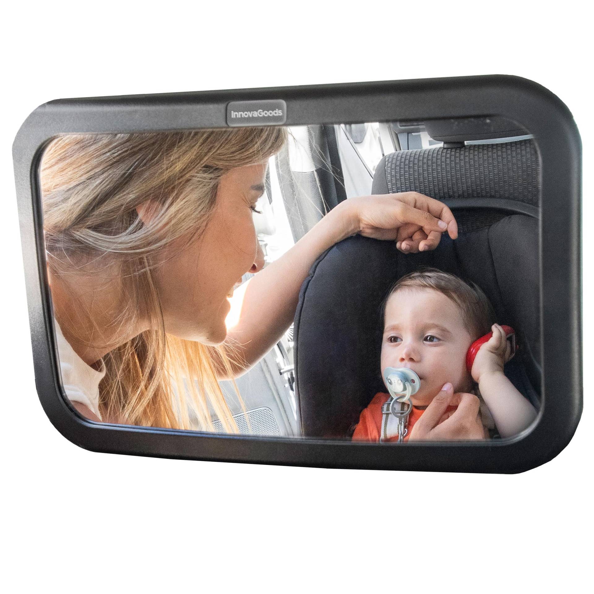 InnovaGoods - Baby-Rücksitzspiegel Mirraby, 360 Grad drehbar für sichere Autofahrten, XL Panoramaspiegel für klare Sicht, Einfache Installation, Schwarz, XL, ABS Acryl EVA-Gummi von InnovaGoods