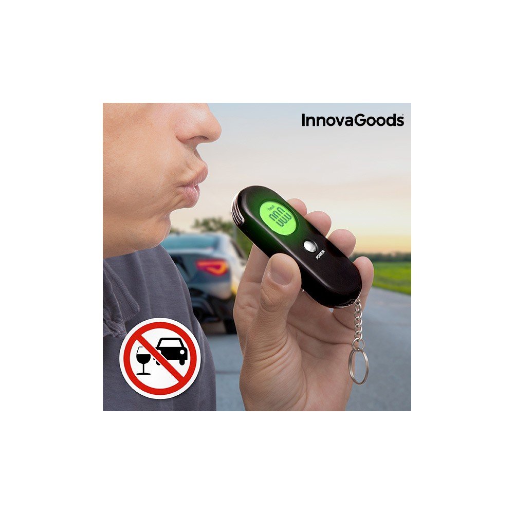 InnovaGoods - Tragbarer Alkoholtester, Vermeidet Alkoholexzesse, Leicht & Handlich, 3-Farben-Beleuchtung, Schwarz, ABS Material von InnovaGoods