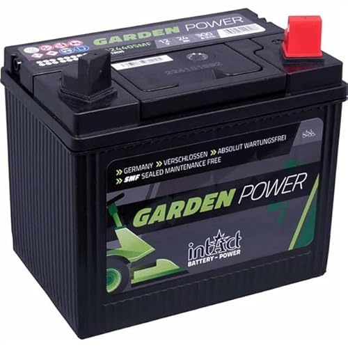 intAct Garden-Power 52440SMF, Batterie 12V 24Ah 300A, verschlossene und wartungsfreie Batterie für Rasentraktoren und Aufsitzrasenmäher, Abmessungen (LxBxH): 196x130x184mm, Pluspol rechts von Intact
