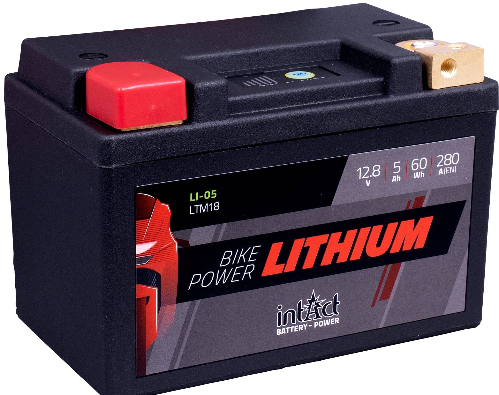 intAct - LITHIUM MOTORRADBATTERIE | Batterie für Roller, Motorrad, Quads uvm. Bis zu 75% Gewichtseinsparung | Bike-Power LI-05, LTM18, 12,8V Batterie, 5 AH (c10), 60 Wh, 280 A (CCA) | Maße: 148x86x105mm von Intact