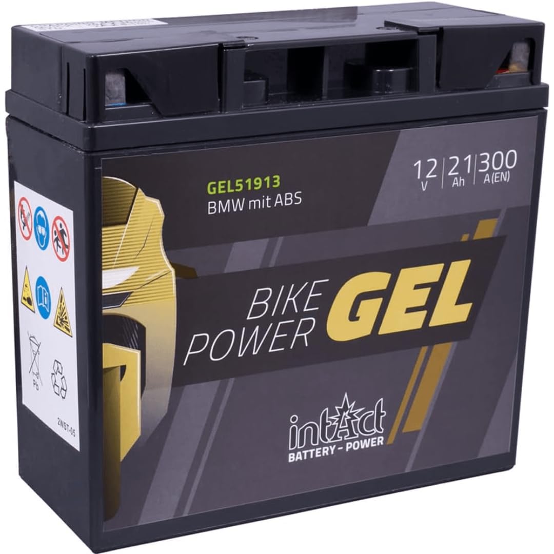 intAct - GEL MOTORRADBATTERIE | Batterie mit +30% Startleistung. Für Roller, Motorrad, Quad, Rasentraktor | Bike-Power GEL51913, 0, 12V Batterie, 21 AH (c20), 300 A (EN) | Maße: 185x80x170mm von Intact