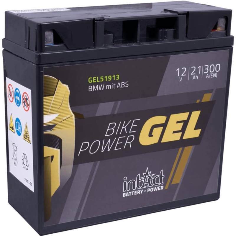 intAct - GEL MOTORRADBATTERIE Bike-Power GEL51913. Ersetzt 51814, 51913, YT19BL, YT19BL-BS. Motorradbatterie 12V 21Ah 300A. Maße: 185x80x170mm. Mit bis zu 30% mehr Startleistung. von Intact
