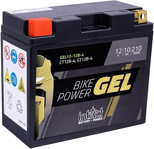 intAct - GEL MOTORRADBATTERIE Bike-Power GEL12-12B-4. Ersetzt YT12B, YT12B-BS. Motorradbatterie 12V 10Ah 210A. Maße: 150x69x130mm. Mit bis zu 30% mehr Startleistung. von Intact