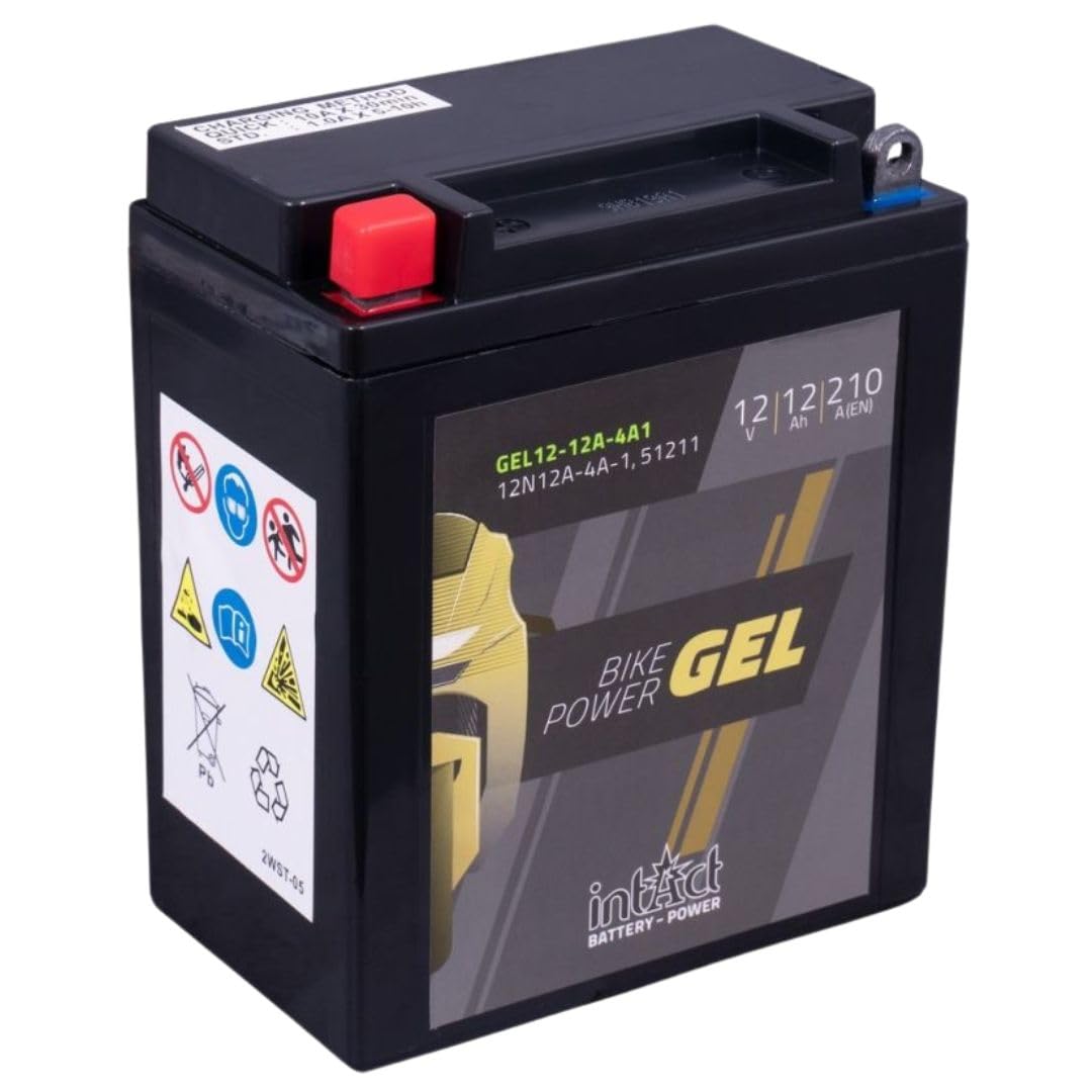 intAct Bike-Power GEL12-12A-4A1, 12N12A-4A1, 51211, 12V 12Ah, 210 A (EN) Motorradbatterie, Wartungsfreie Gel Motorradbatterie mit 30% mehr Startleistung, für Roller, Motorrad, Quad, Rasentraktor von Intact