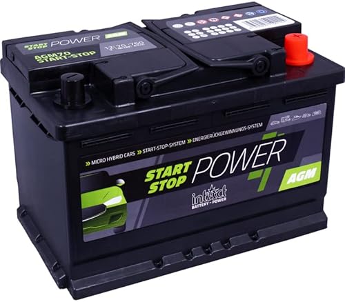 intAct Start-Stop-Power AGM70SS, wartungsfreie AGM Start Stopp Batterie, Autobatterie 12V 70Ah 760 A (EN), Schaltung 0 (Pluspol rechts), Maße (LxBxH): 278x175x190mm von Intact