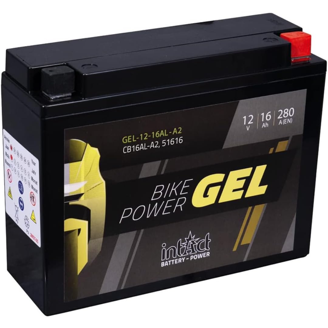 intAct - GEL MOTORRADBATTERIE Bike-Power GEL12-16AL-A2. Ersetzt YB16AL-A2. Motorradbatterie 12V 16Ah 280A. Maße: 205x71x164mm. Mit bis zu 30% mehr Startleistung. von Intact