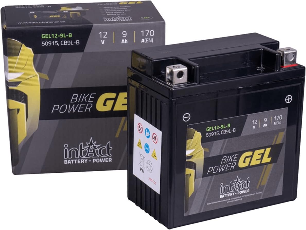 intAct - GEL MOTORRADBATTERIE | Batterie mit +30% Startleistung. Für Roller, Motorrad, Quad, Rasentraktor | Bike-Power GEL12-9L-B, CB9L-B , 12N9-3B, 12V Batterie, 9 AH (c20), 170 A (EN) | Maße: 137x76x140mm von Intact