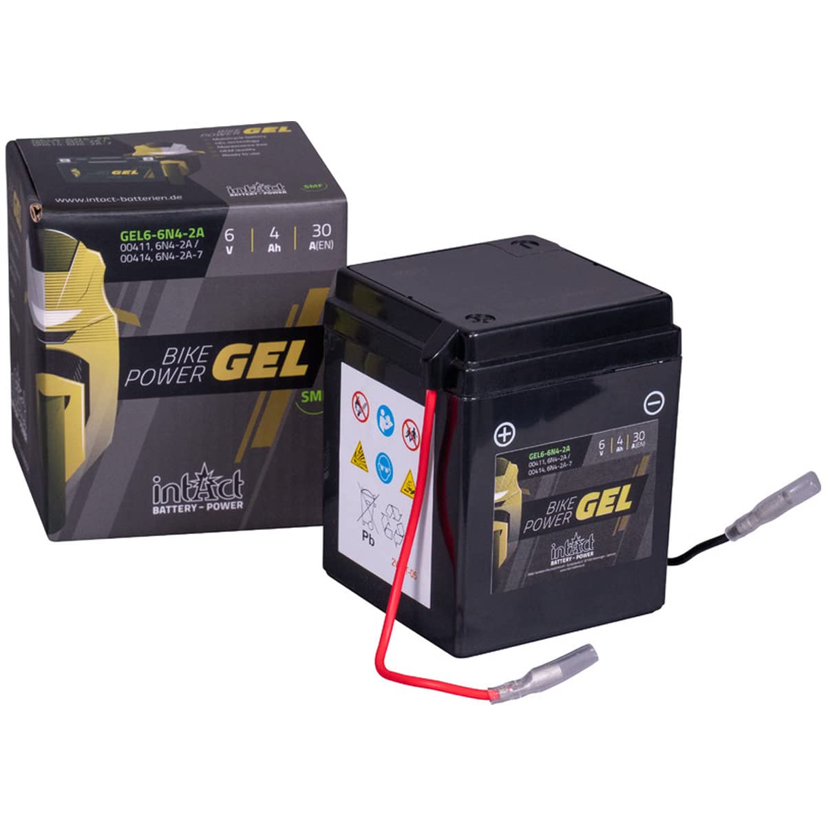 intAct - Bike-Power GEL6-6N4-2A, 6N4-2A, 00411, Motorradbatterie 6V 4 Ah 30 A (EN), Wartungsfreie Gel Motorradbatterie mit 30% mehr Startleistung, für Roller, Motorrad, Quad, Rasentraktor von Intact