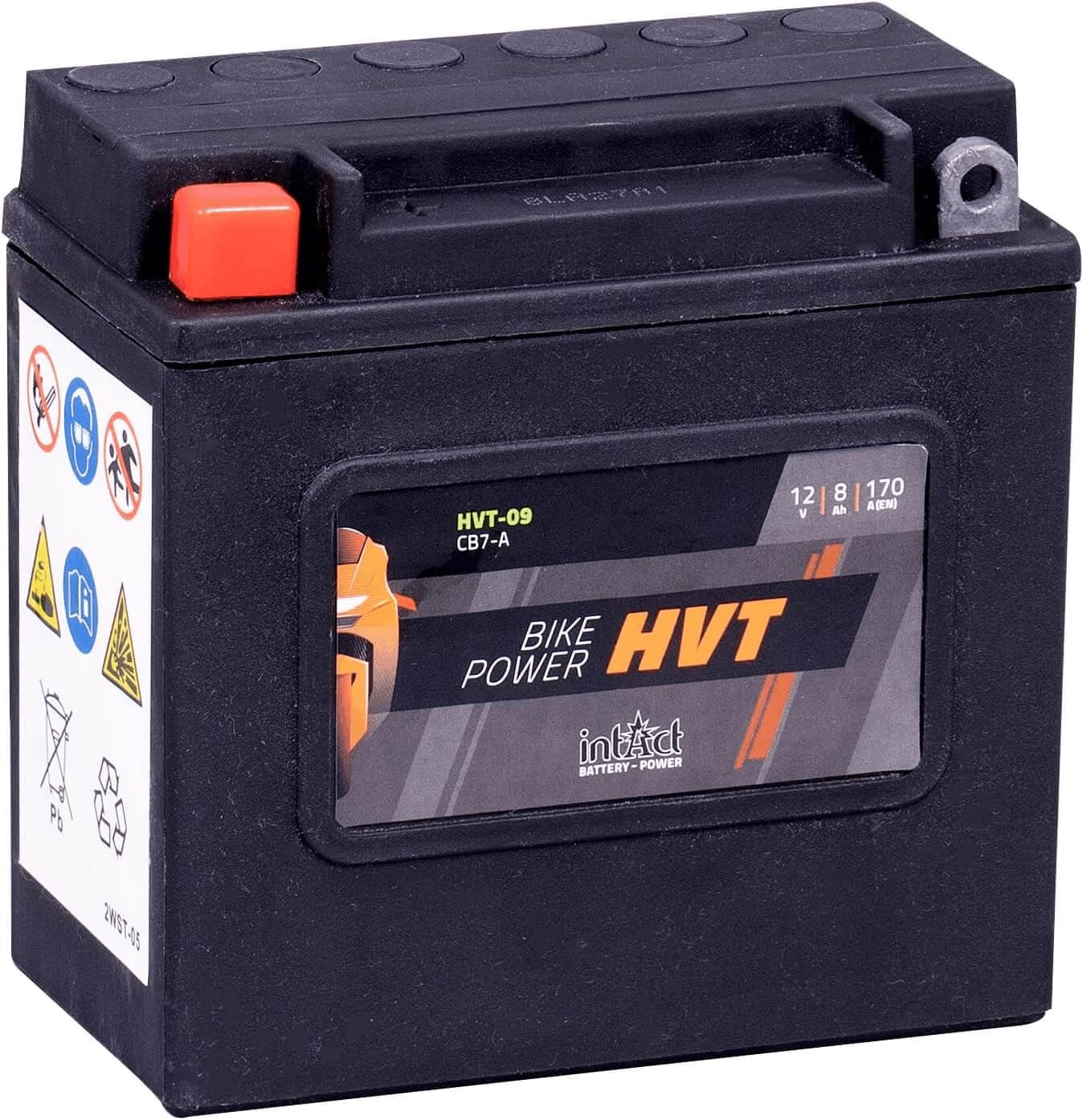 intAct - HVT MOTORRADBATTERIE | Batterie für Roller, Motorrad, Rasentraktor. Wartungsfreier & auslaufsicherer Akku. | HVT-09, CB7-A, 66006-70, 12V Batterie, 8 AH (c20), 170 A (EN) | Maße: 137x76x134mm von Intact