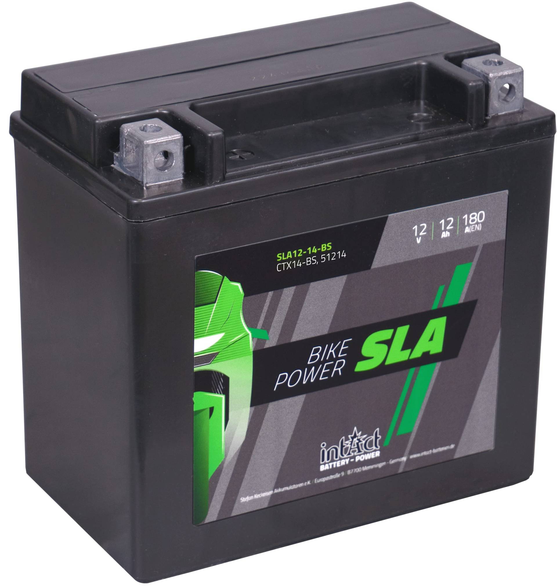 intAct - AGM MOTORRADBATTERIE | Batterie für Motorrad, Quad uvm. | Wartungsfreier & auslaufsicherer Akku | SLA12-14-BS, CTX14-BS, 51214, 12V Batterie, 12 AH (c20), 180 A (EN) | Maße: 150x87x145mm von Intact