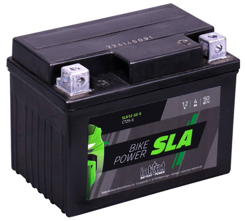 intAct - AGM MOTORRADBATTERIE | Batterie für Roller, Motorrad, Quad, Rasentraktor. Wartungsfreier & auslaufsicherer Akku | SLA12-5Z-S, CTZ5-S, 12V Batterie, 4 AH (c20), 50 A (EN) | Maße: 113x70x85mm von Intact