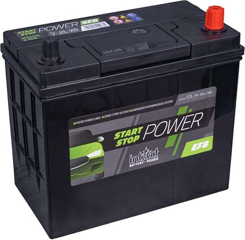 intAct Start-Stop-Power EFB45SS-0-ASIA, wartungsfreie EFB Start Stopp Batterie, Autobatterie 12V 45Ah 400 A (EN), Schaltung 0 (Pluspol rechts), Maße (LxBxH): 237x127x225mm von Intact