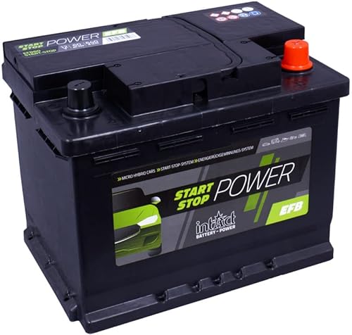intAct Start-Stop-Power EFB60SS, wartungsfreie EFB Start Stopp Batterie, Autobatterie 12V 60Ah 640 A (EN), Schaltung 0 (Pluspol rechts), Maße (LxBxH): 242x175x190mm von Intact