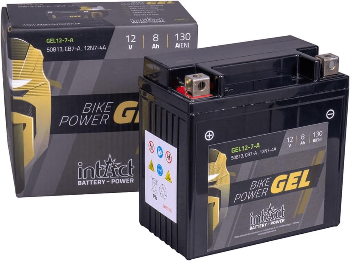 intAct - GEL MOTORRADBATTERIE | Batterie mit +30% Startleistung. Für Roller, Motorrad, Quad, Rasentraktor | Bike-Power GEL12-7-A, CB7-A, 12N7-4A, GTX7E-BS, 12V Batterie, 8 AH (c20), 130 A (EN) | Maße: 137x76x134mm von Intact