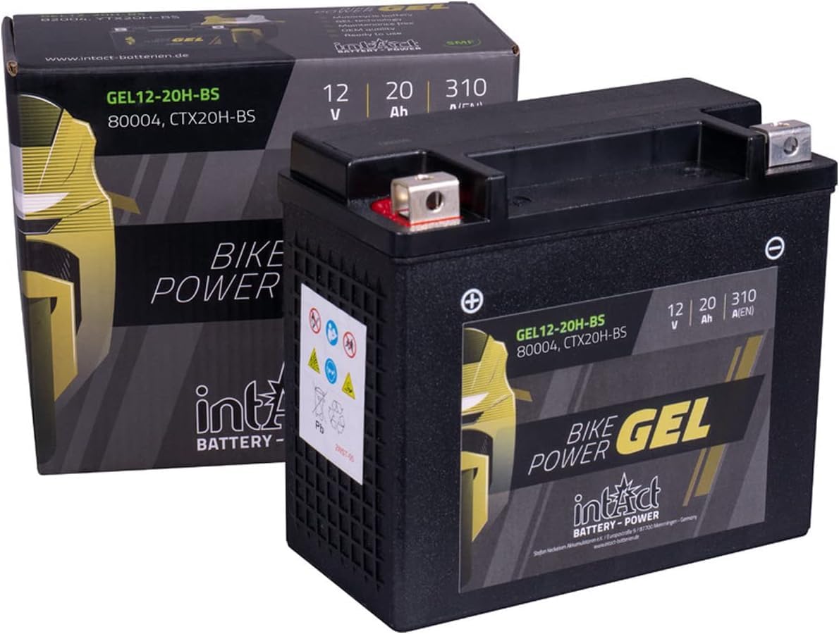 intAct - GEL MOTORRADBATTERIE | Batterie mit +30% Startleistung. Für Roller, Motorrad, Quad, Rasentraktor | Bike-Power GEL12-20H-BS, CTX20H-BS, 12V Batterie, 20 AH (c20), 310 A (EN) | Maße: 175x87x155mm von Intact
