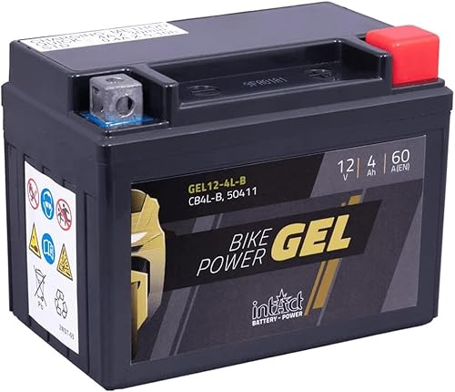 intAct - GEL MOTORRADBATTERIE | Batterie mit +30% Startleistung. Für Roller, Motorrad, Quad, Rasentraktor | Bike-Power GEL12-4L-B, CB4L-B, 50411, 12V Batterie, 4 AH (c20), 60 A (EN) | Maße: 120x70x92mm von Intact