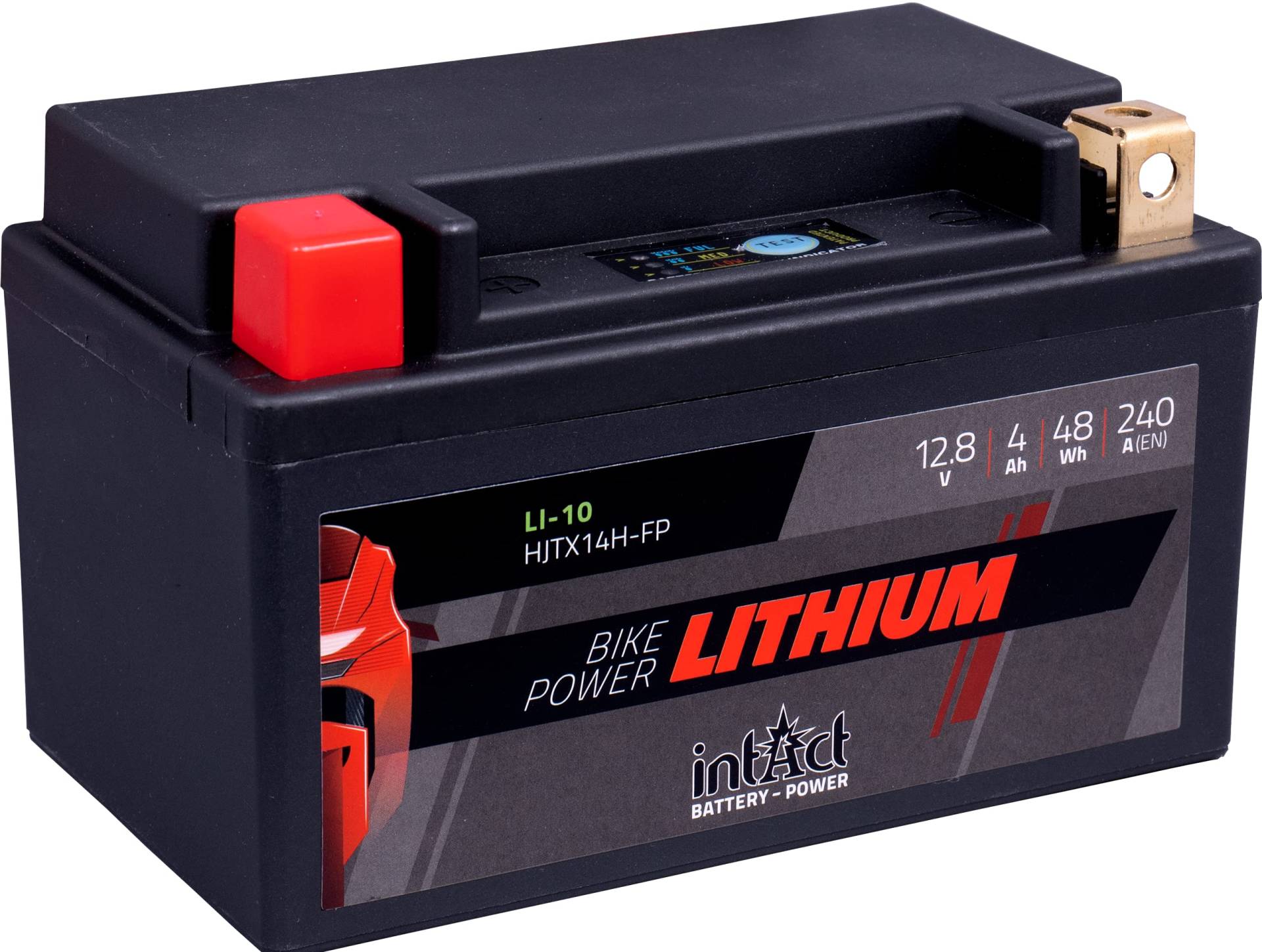 intAct - LITHIUM MOTORRADBATTERIE | Batterie für Roller, Motorrad, Quads uvm. Bis zu 75% Gewichtseinsparung | Bike-Power LI-10, HJTX14H-FP, 12,8V Batterie, 4 AH (c10), 48 Wh, 240 A (CCA) | Maße: 150x87x94mm von Intact