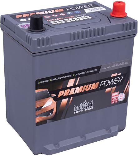 intAct Premium-Power PP38MF-ASIA, 30% mehr Startleistung, wartungsfreie Autobatterie 12V 40Ah 350 A (EN), Schaltung 0 (Pluspol rechts), Maße (LxBxH): 187x127x227mm von Intact