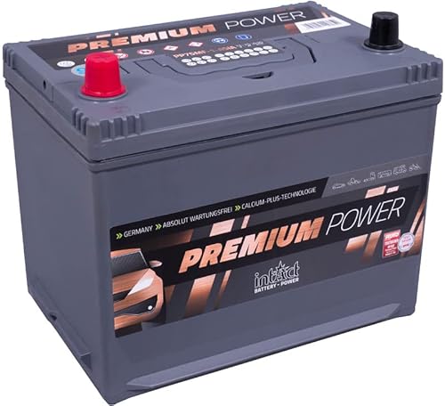 intAct Premium-Power PP75MF-1-ASIA, 30% mehr Startleistung, wartungsfreie Autobatterie 12V 75Ah 630 A (EN), Schaltung 1 (Pluspol links), Maße (LxBxH): 270x173x222mm von Intact