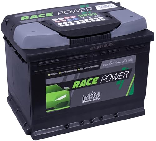 intAct Race-Power RP62, 15% mehr Startleistung, wartungsfreie Autobatterie 12V 62Ah 540 A (EN), Schaltung 0 (Pluspol rechts), Maße (LxBxH): 242x175x190mm von Intact