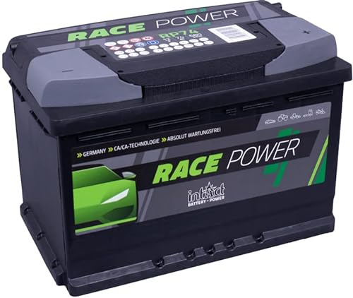 intAct Race-Power RP74, 15% mehr Startleistung, wartungsfreie Autobatterie 12V 74Ah 680 A (EN), Schaltung 0 (Pluspol rechts), Maße (LxBxH): 278x175x190mm von Intact