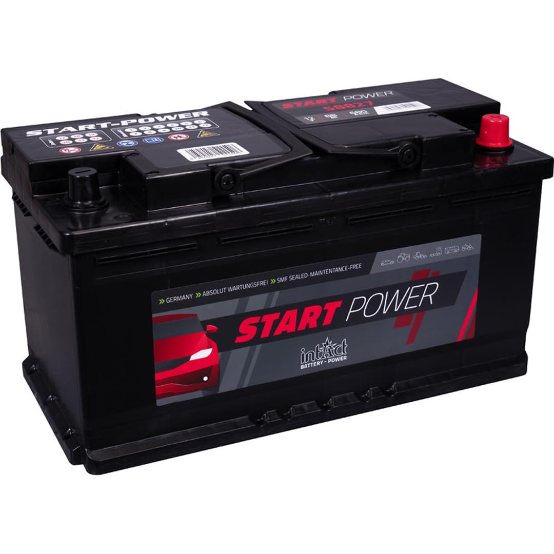 intAct Start-Power 58827GUG, wartungsarme Autobatterie 12V 90Ah 720 A (EN), Schaltung 0 (Pluspol rechts), Maße (LxBxH): 353x175x190mm von Intact