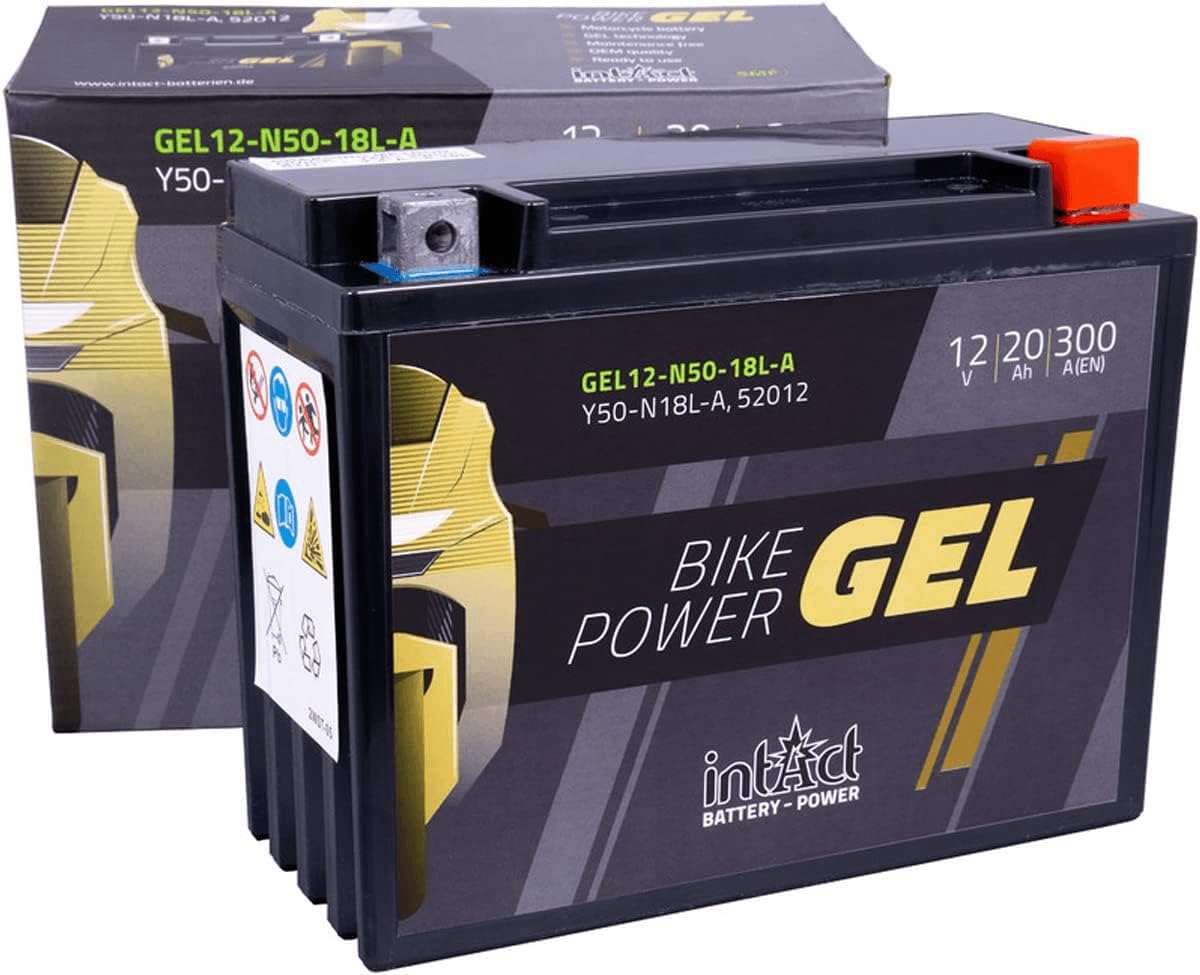 intAct - GEL MOTORRADBATTERIE | Batterie mit +30% Startleistung. Für Roller, Motorrad, Quad, Rasentraktor | Bike-Power GEL12-N50-18L-A, C50-N18L-A, 52012, 12V Batterie, 20 AH (c20), 300 A (EN) | Maße: 206x91x164mm von Intact