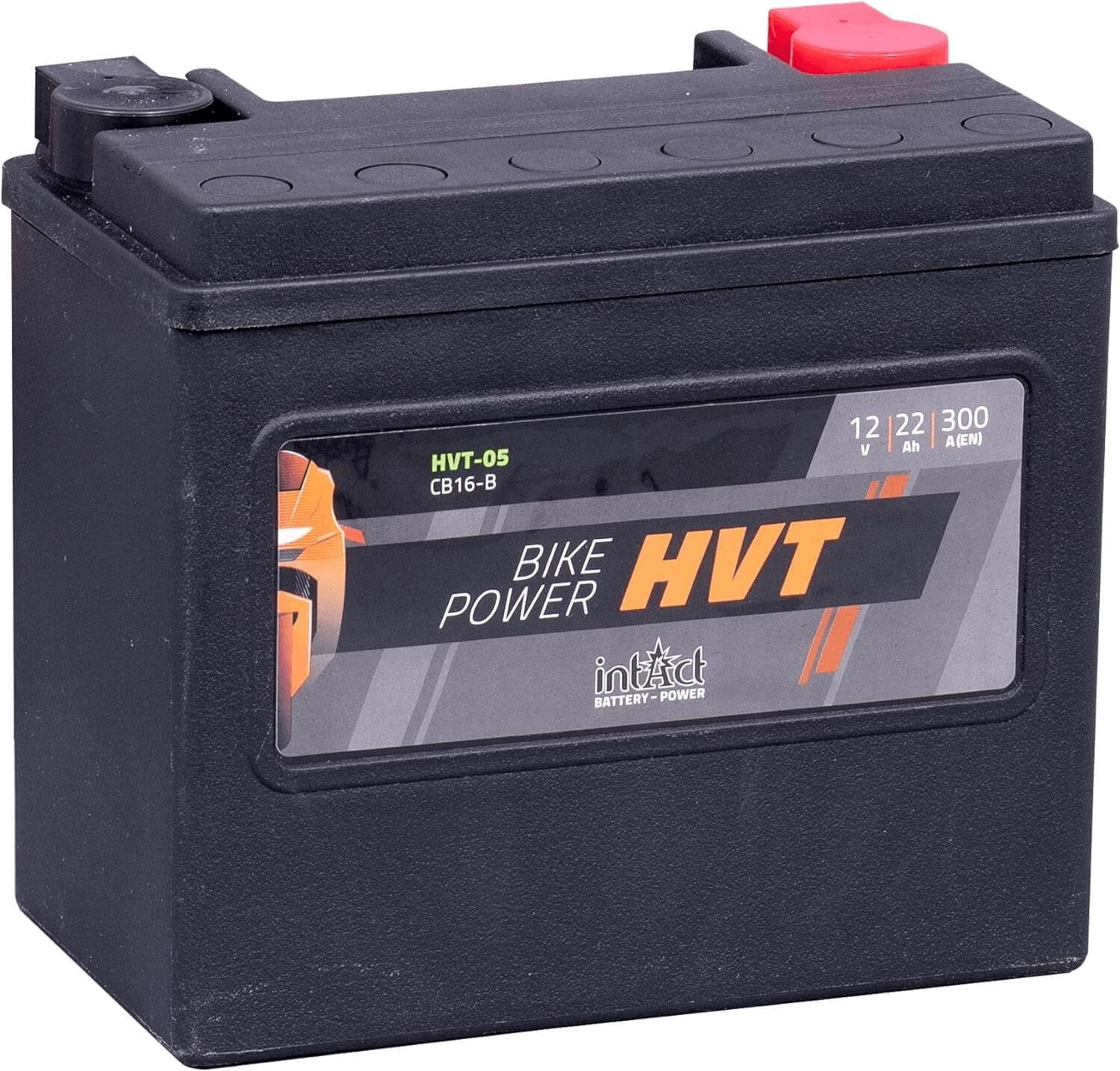 intAct - HVT MOTORRADBATTERIE | Batterie für Roller, Motorrad, Rasentraktor. Wartungsfreier & auslaufsicherer Akku. | HVT-05, CB16-B, 65991-82B, 12V Batterie, 22 AH (c20), 300 A (EN) | Maße: 176x101x156mm von Intact