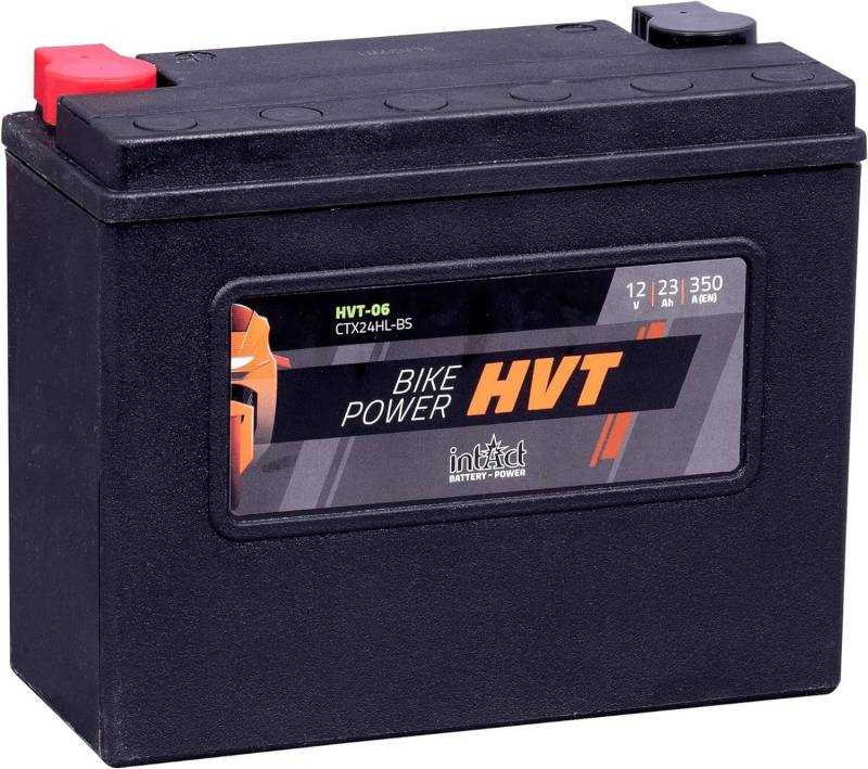 intAct - HVT MOTORRADBATTERIE | Batterie für Roller, Motorrad, Rasentraktor. Wartungsfreier & auslaufsicherer Akku. | HVT-06, CTX24HL-BS, 66010-82B, 12V Batterie, 23 AH (c20), 350 A (EN) | Maße: 205x87x162mm von Intact