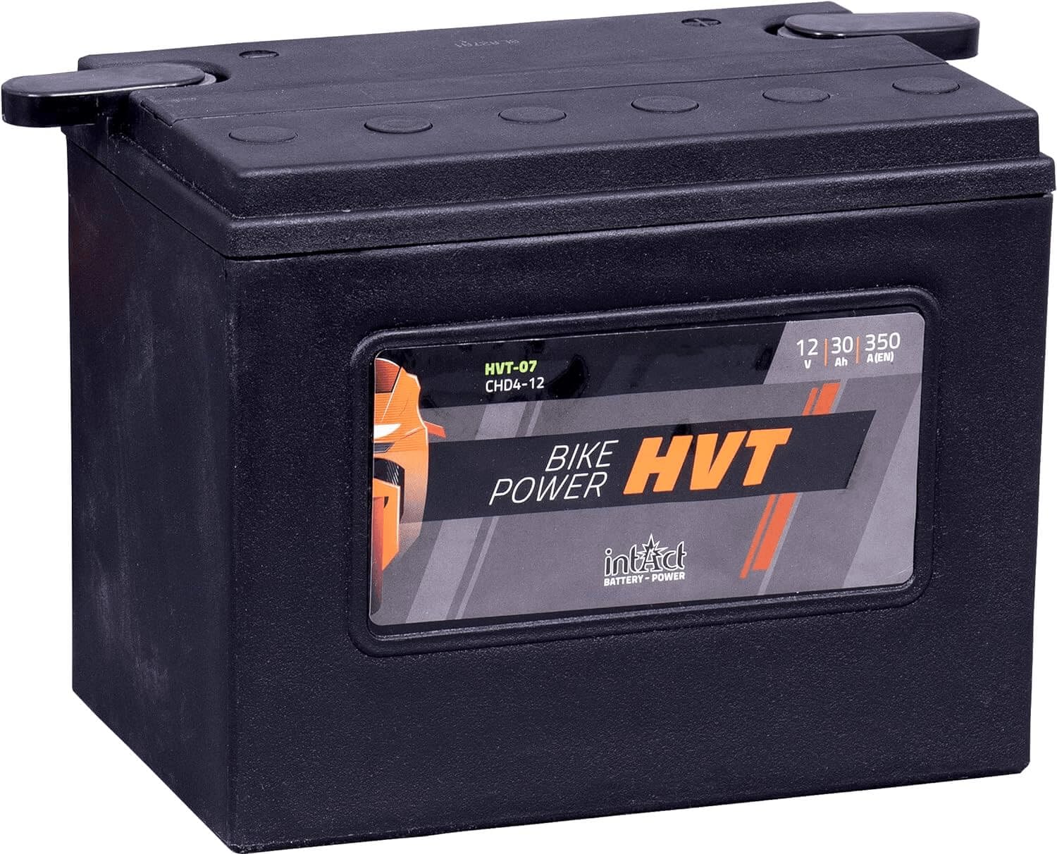 intAct - HVT MOTORRADBATTERIE | Batterie für Roller, Motorrad, Rasentraktor. Wartungsfreier & auslaufsicherer Akku. | HVT-07, CHD4-12, 66007-84, 12V Batterie, 30 AH (c20), 350 A (EN) | Maße: 205x130x165mm von Intact