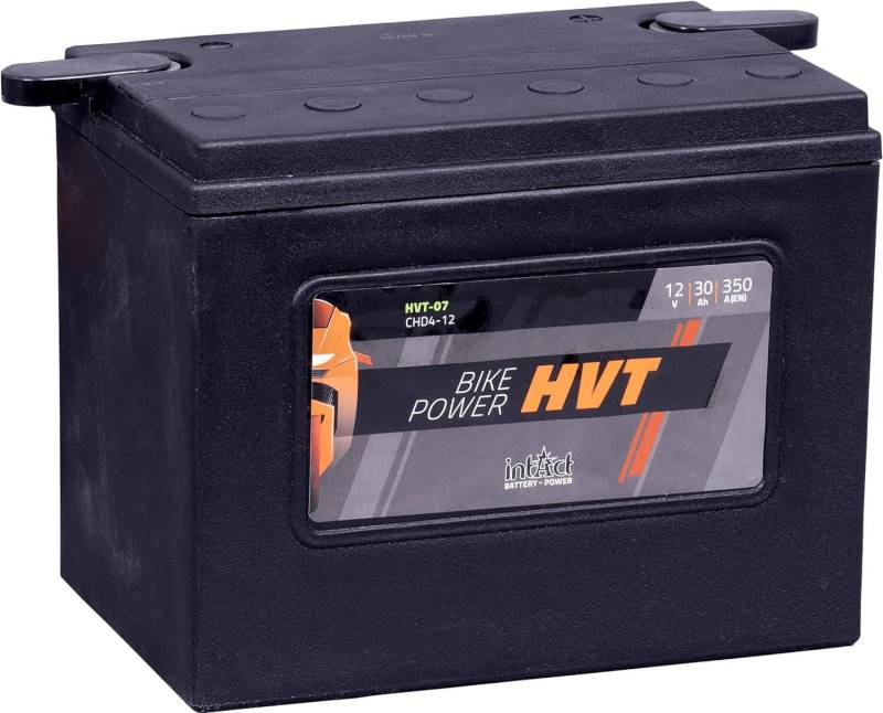 intAct - HVT-07 MOTORRADBATTERIE - Motorrad Batterie perfekt für Harley Davidson & andere hubraumstarke 2-Zylinder. Bike Power HVT-07, CHD4-12, 66007-84, 12V Batterie, 30 AH, 350 A. 205x130x165mm von Intact