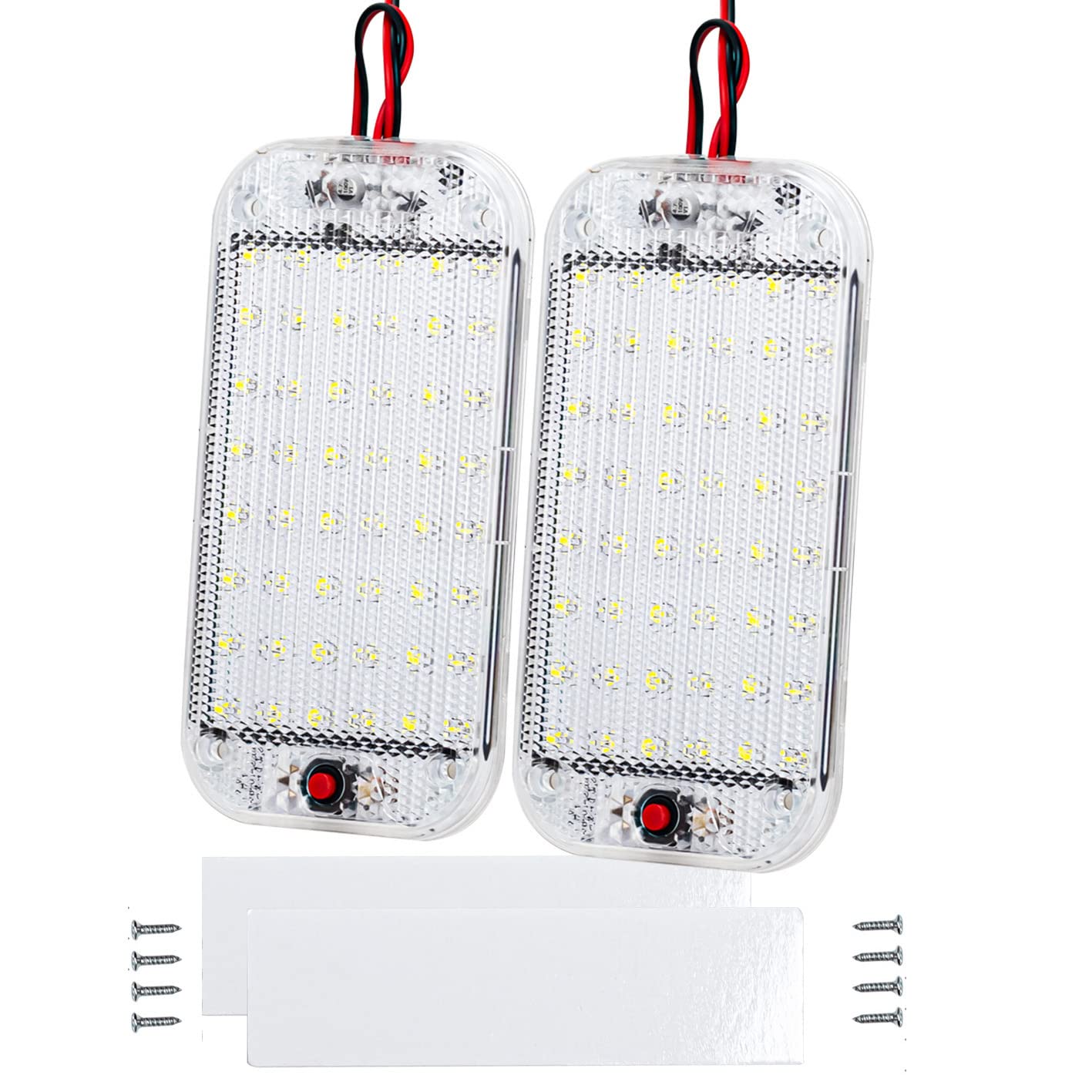 Intckwan 2 Stück 12V-85V Auto Innenraumbeleuchtung LED, 48 LEDs Auto Innenbeleuchtung mit on/off Schalter, Innenraumbeleuchtung für Auto Wohnmobile LKW Van Boot Wohnwagen von Intckwan