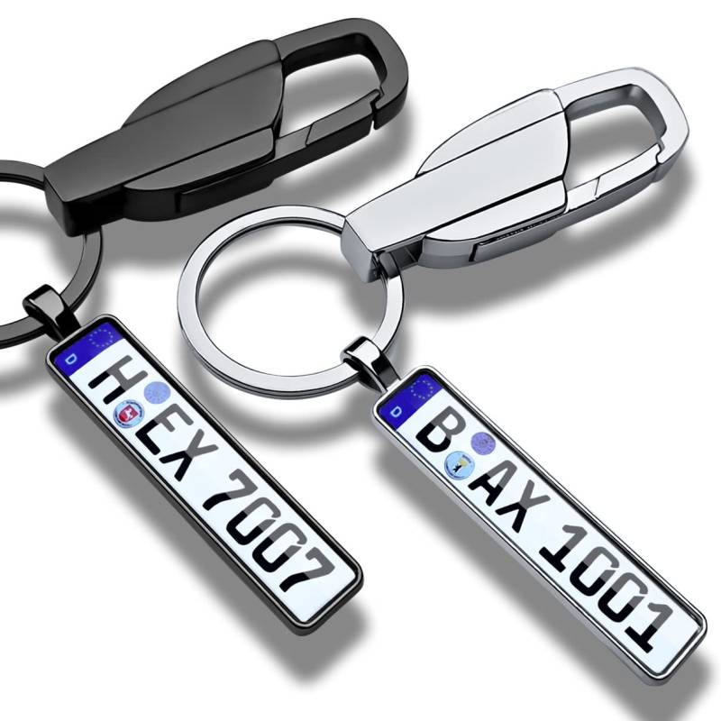 Schlüsselanhänger Auto Kennzeichen Karabiner Nummernschild Karabinerhaken Personalisiert Autokennzeichen KFZ Geschenk von Internetservice Timo Lindner