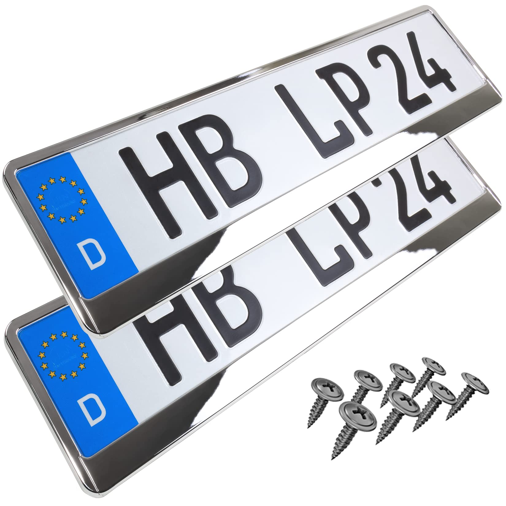 L&P A167 2 STK Kennzeichenhalter Auto Nummernschildhalter Chrom Vollchrom Kennzeichenverstärker Kennzeichenhalterung Nummernschildhalterung Verstärker Halter für Kennzeichen Nummernschild von L & P Car Design