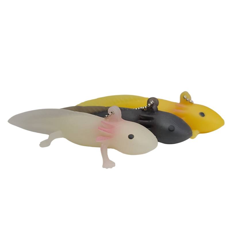 Invert Aquatics Axolotl Schlüsselanhänger – aus weichem und dehnbarem Silikon, 3er-Pack (1 von jeder Farbe), Medium (4") von Invert Aquatics