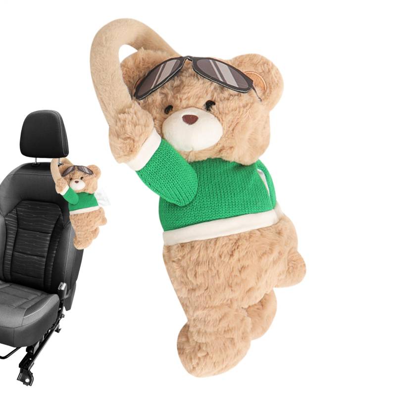 Car Tissue Holder, Cute Bear Tissue Box, Plush Napkin Dispenser with Adorable Design and Versatile Mount Options for Napkins Kids Girls Women Dashboard Auto Decor von Iouyjiu