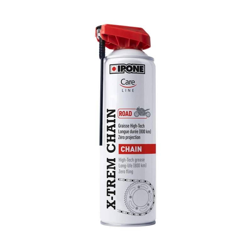IPONE – X-Trem Chain Road Kettenspray für Straßenmotorräder – Langanhaltender Schutz bis 800km – Flächendeckende Zerstäubung – 500ml Sprühflasche mit Spezial-Zerstäuberkopf von IPONE