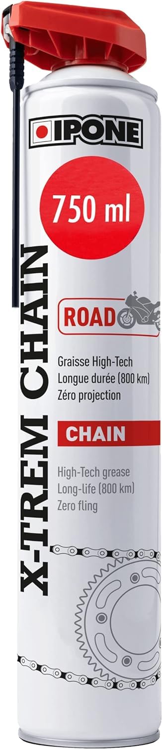 IPONE – X-Trem Chain Road Kettenspray für Straßenmotorräder – Langanhaltender Schutz bis 800km – Flächendeckende Zerstäubung – 750ml Sprühflasche mit Spezial-Zerstäuberkopf von Ipone