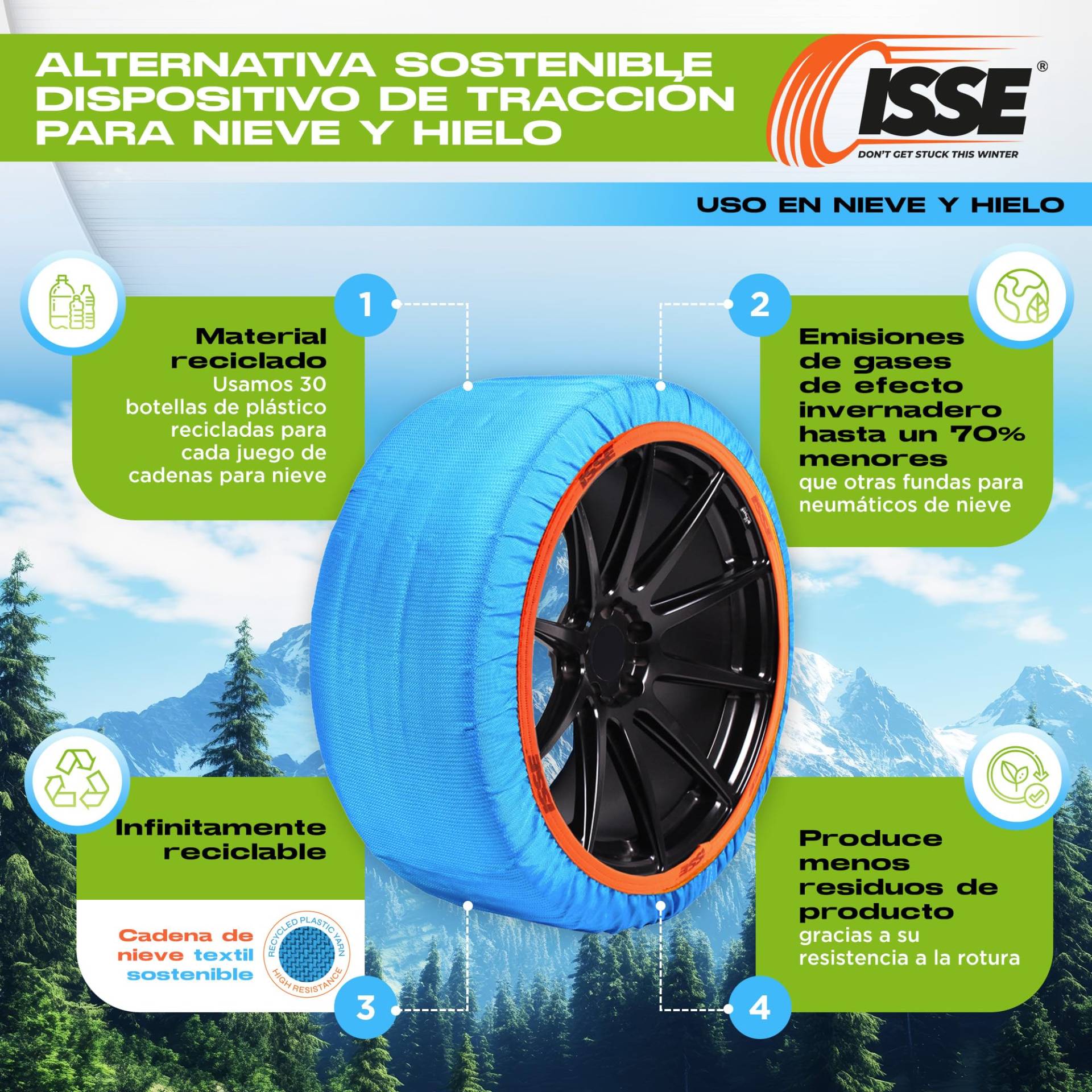 ISSE - Recycelte Schneeketten T-70, Textil-Schneeketten - Omologate EN 16662-1Schnee- und Eisketten - Satz aus 2 Ketten ISSE - Recycelte Schneeketten T-70, Textil-Schneeketten - Omologate EN 16662-1Schnee- und Eisketten - Satz aus 2 Ketten von Isse