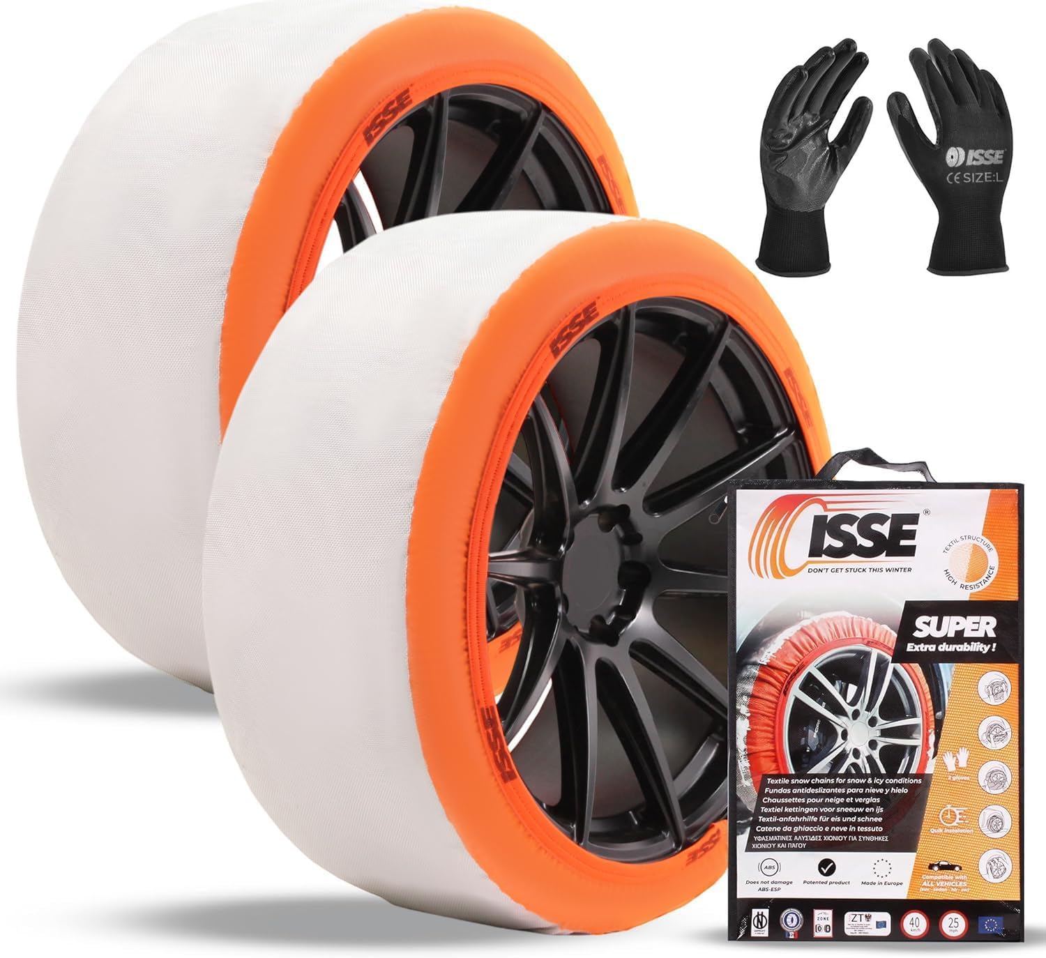 Schneeketten ISSE Super T-70 | Homologierte - EN 16662-1 - Textil-Schneeketten für Autos - Universelle Ketten für den täglichen Einsatz bei Schnee und Eis - Kit mit 2 Schneeketten + Handschuhe Schneeketten ISSE Super T-70 | Homologierte - EN 16662-1 - Textil-Schneeketten für Autos - Universelle Ketten für den täglichen Einsatz bei Schnee und Eis - Kit mit 2 Schneeketten + Handschuhe von Isse