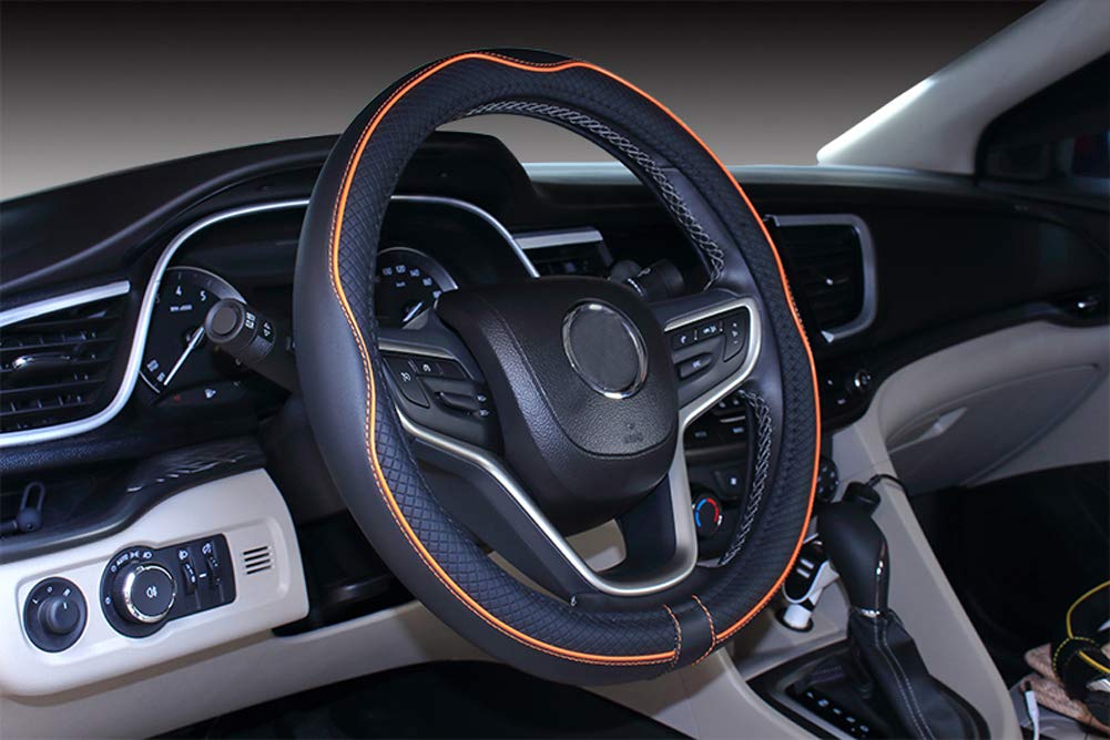 Istn Mikrofaser Leder Auto Lenkradbezug 38cm für die meisten Autos (schwarz orange) von ISTN